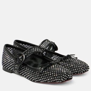 Christian Louboutin MAMASTRAPITINA Strass Crystal Mesh Ballerina Flat Shoes
